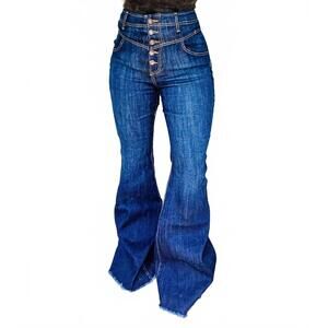 NEW GJG DENIM the sheridan high waisted denim bell bottoms in dark wash